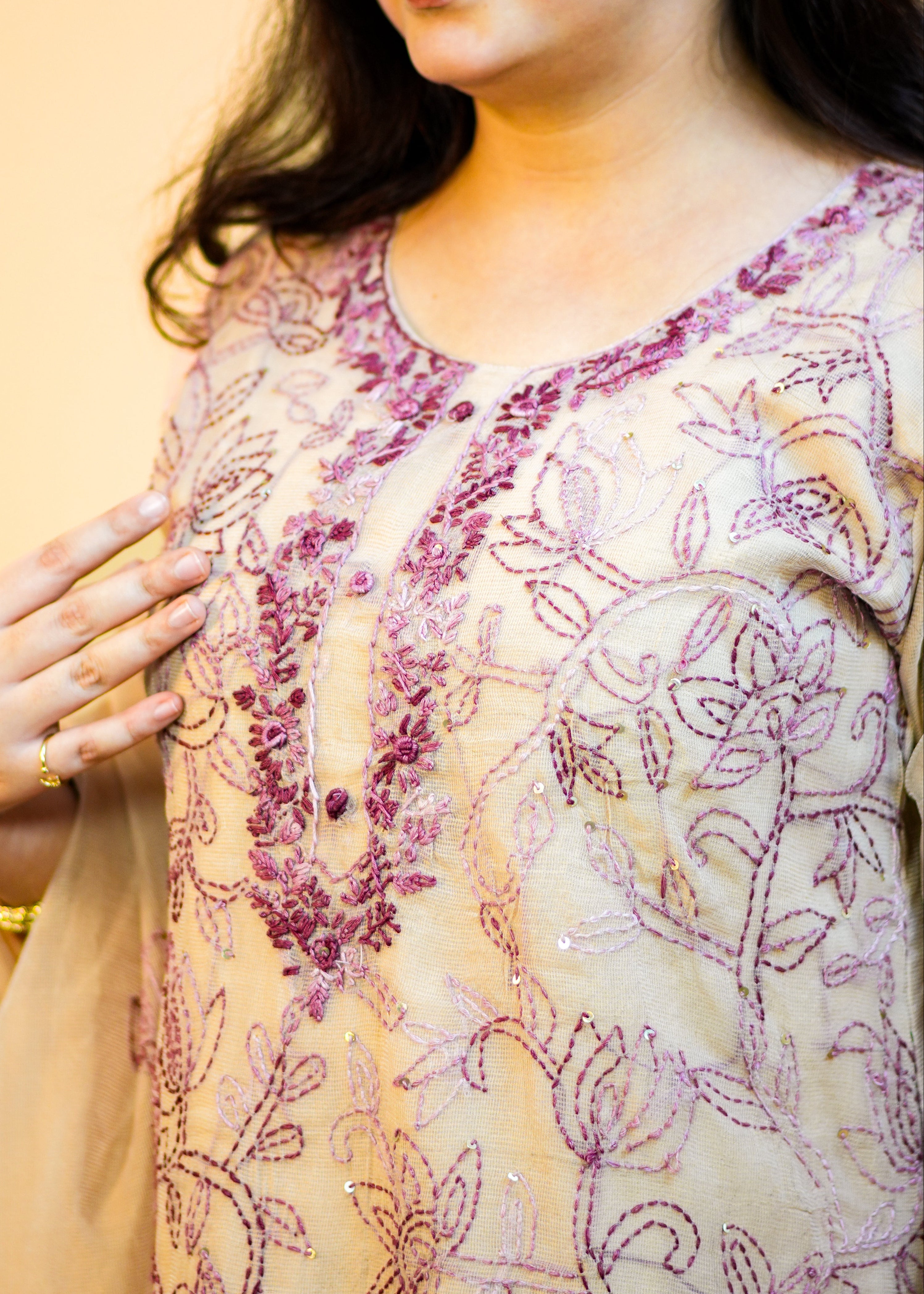 Fine Kota Doria Dress with Elegant Handcrafted Embroidery