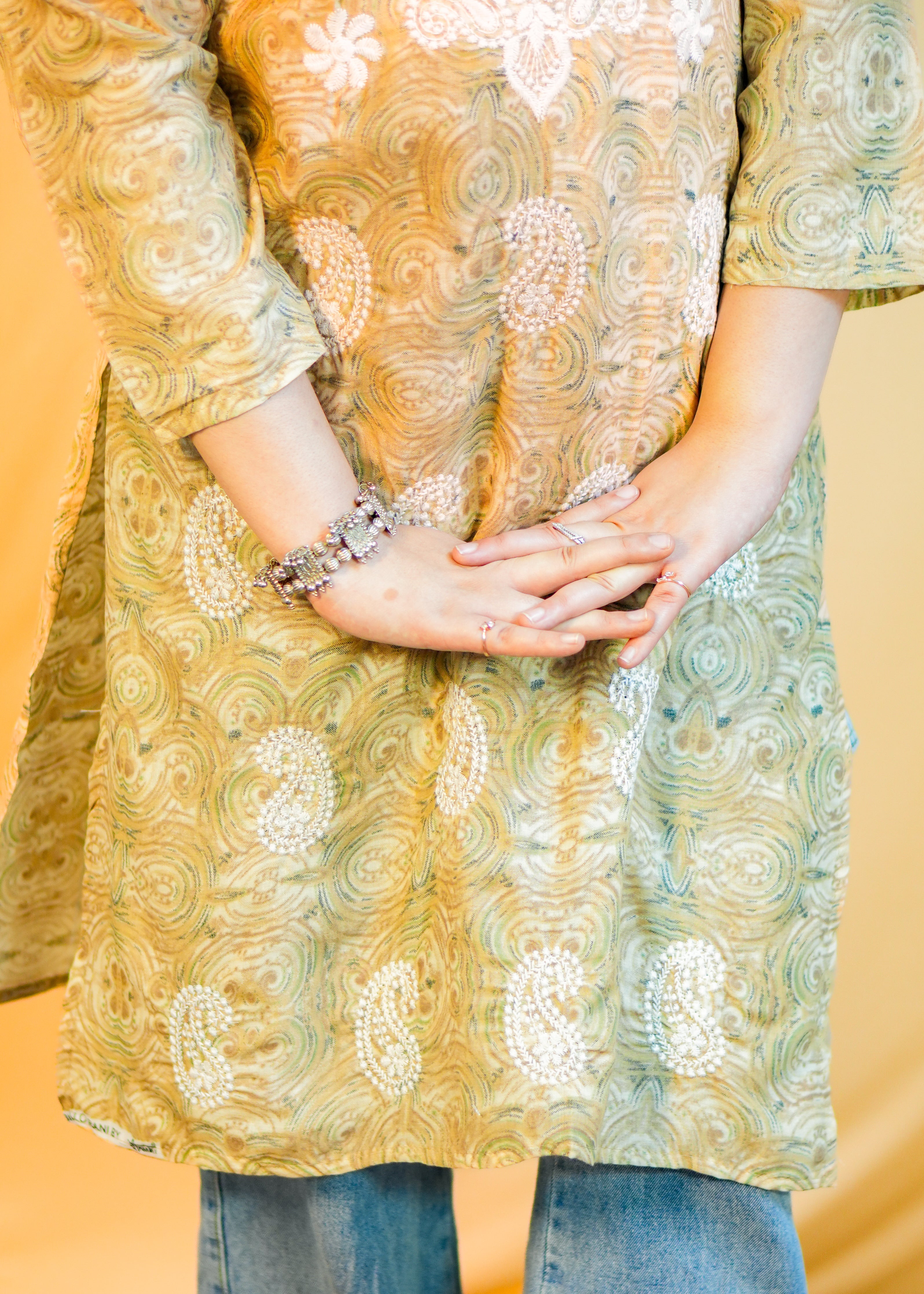 Light Brown Neck Embroidery Chikankari Kurti