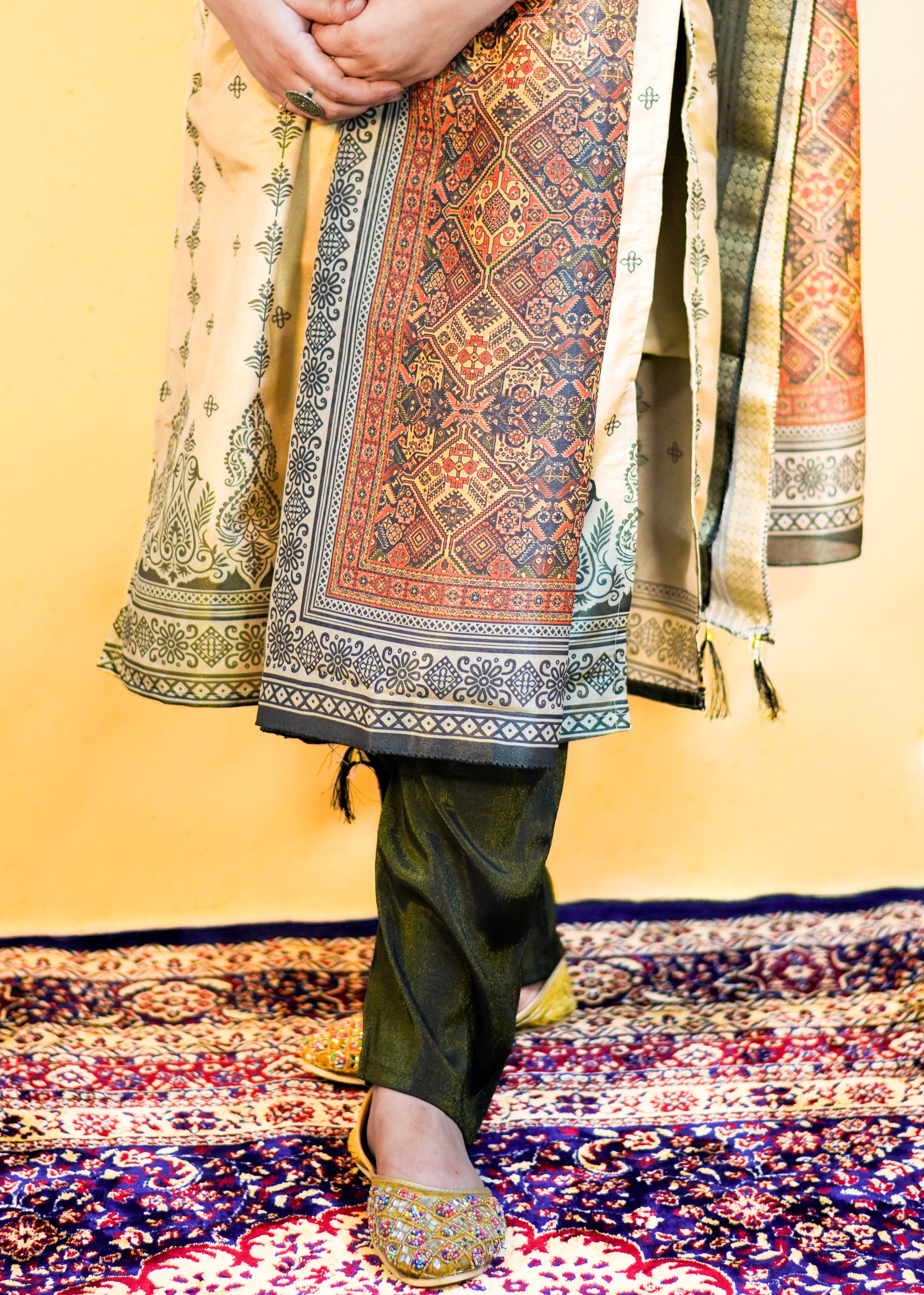 Banarasi Style Dress with Mirror Work & Silver Thread Detailing