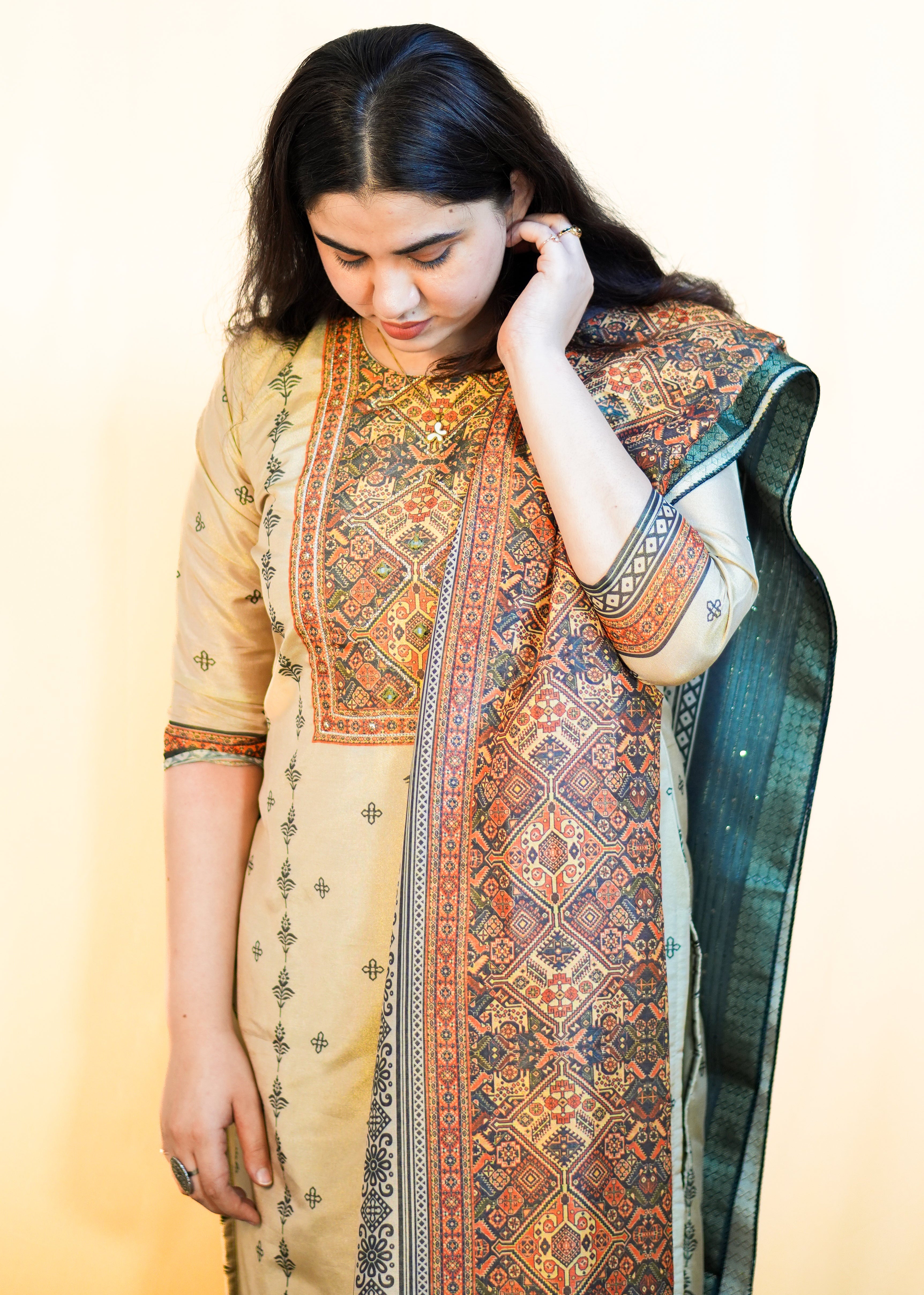 Banarasi Style Dress with Mirror Work & Silver Thread Detailing