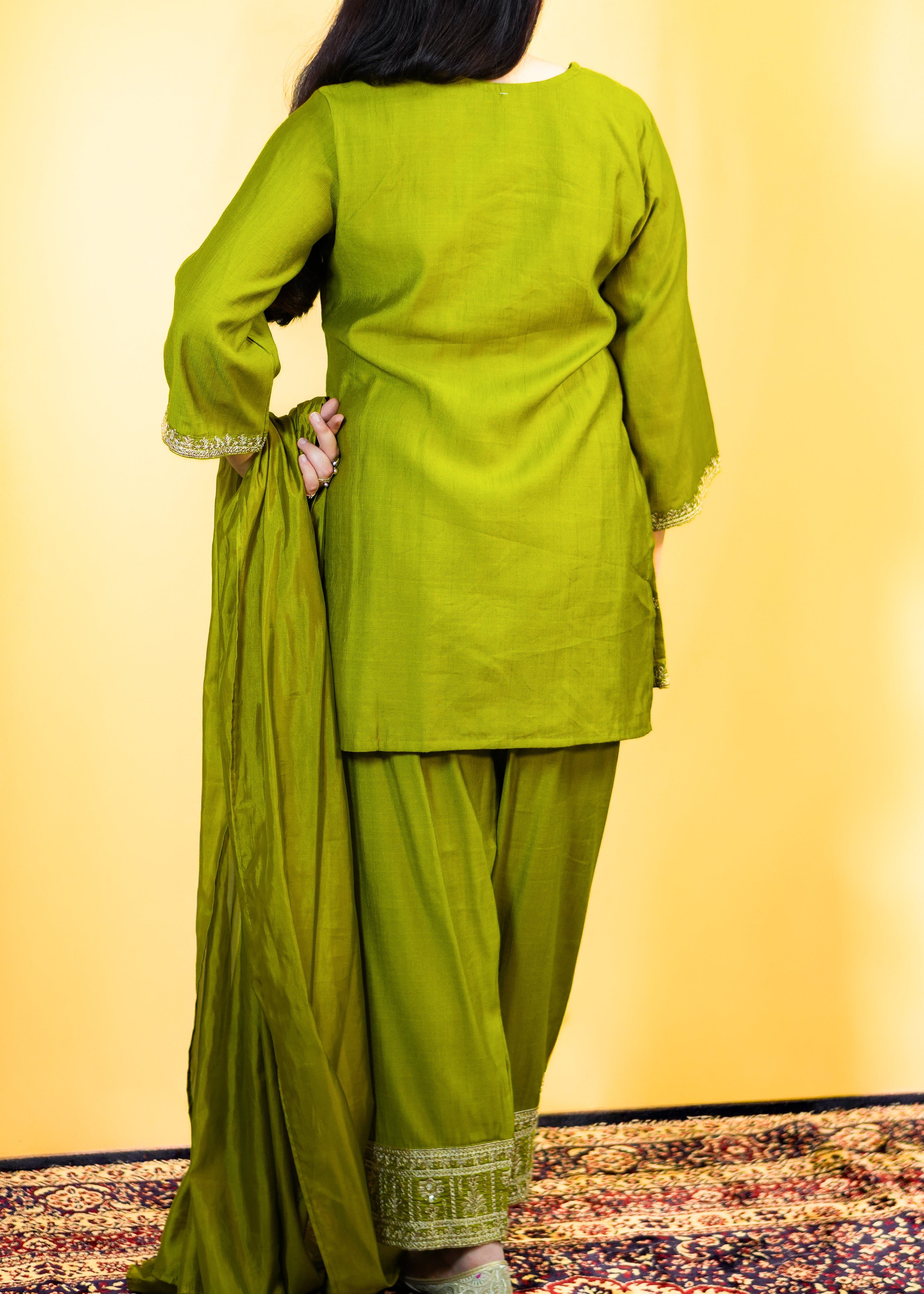 Cotton Dress with Zari & Sequin Work, Chiffon Dupatta & Festive Charm