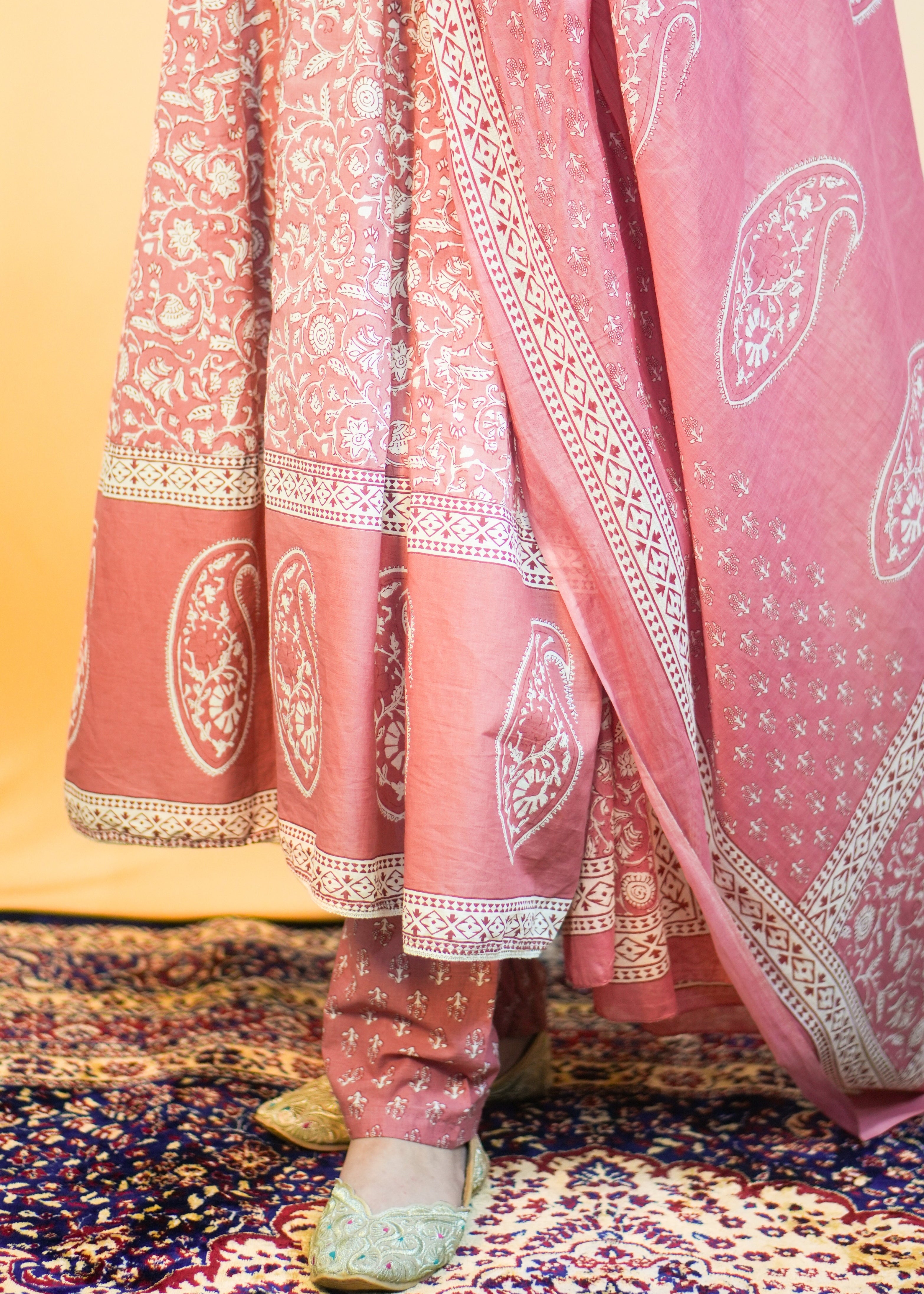 Pink Gorgeous Anarkali Dress with Floral Print & Mirror Work