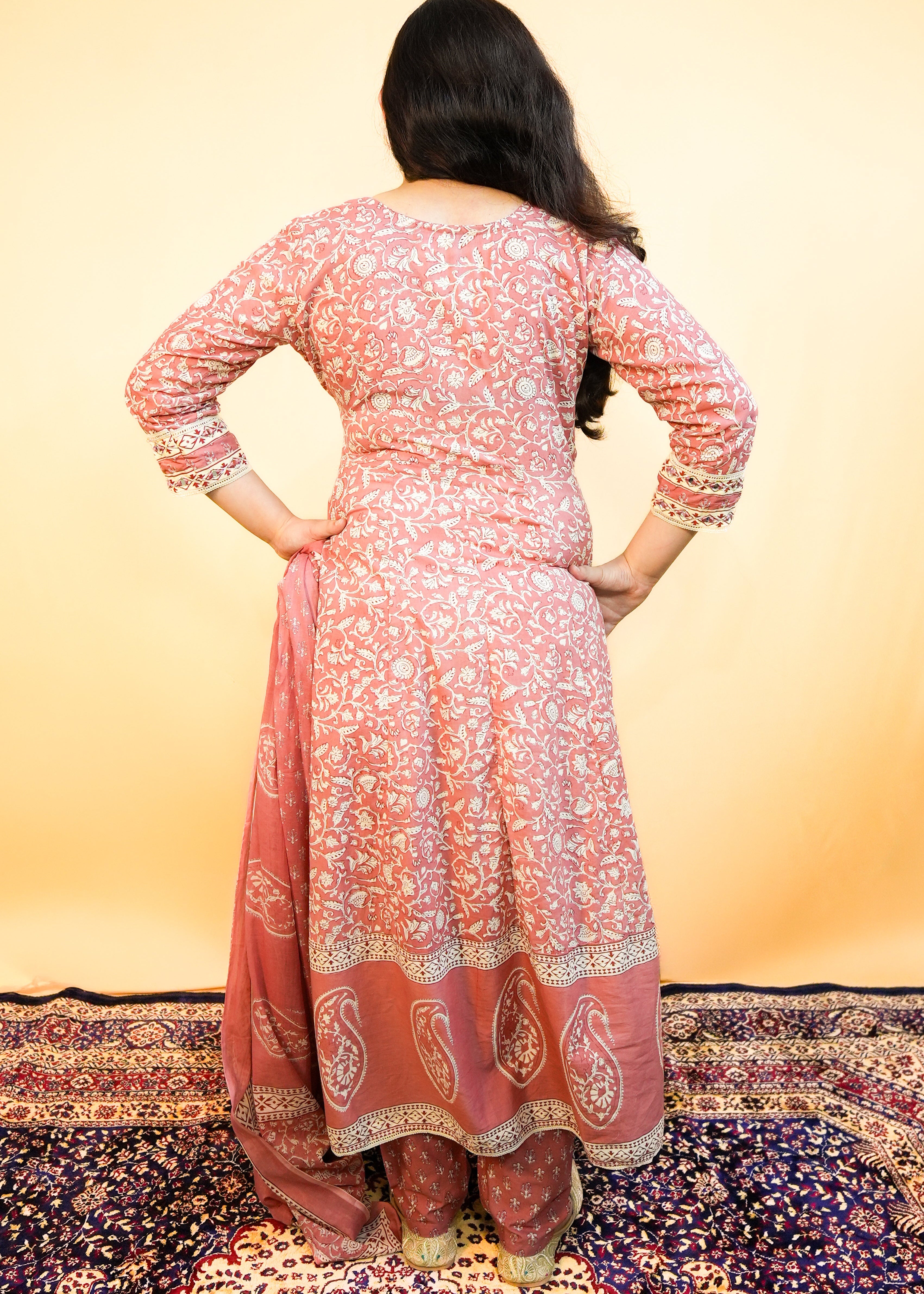 Pink Gorgeous Anarkali Dress with Floral Print & Mirror Work