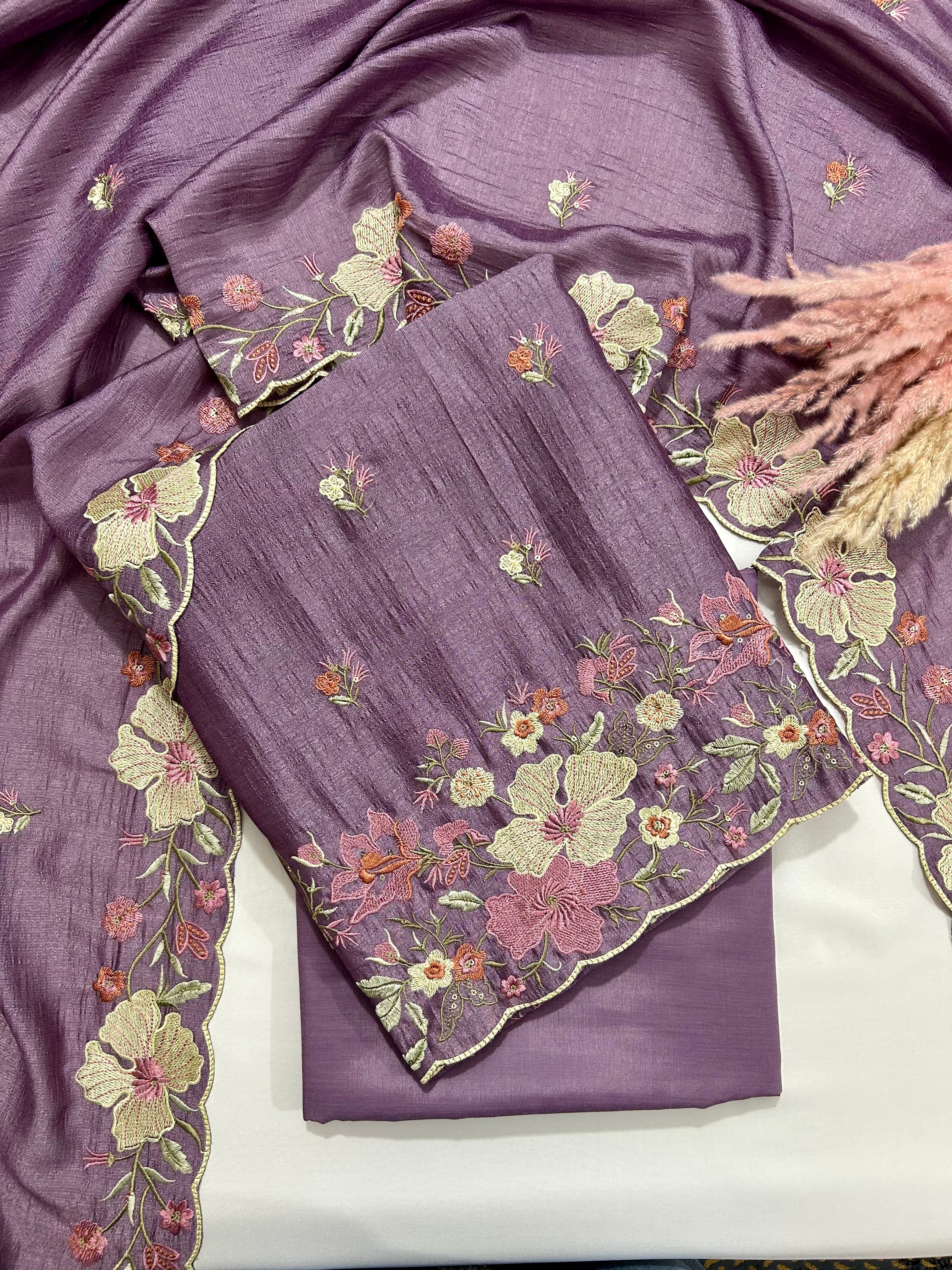 Purple Crepe Blend Dress Material