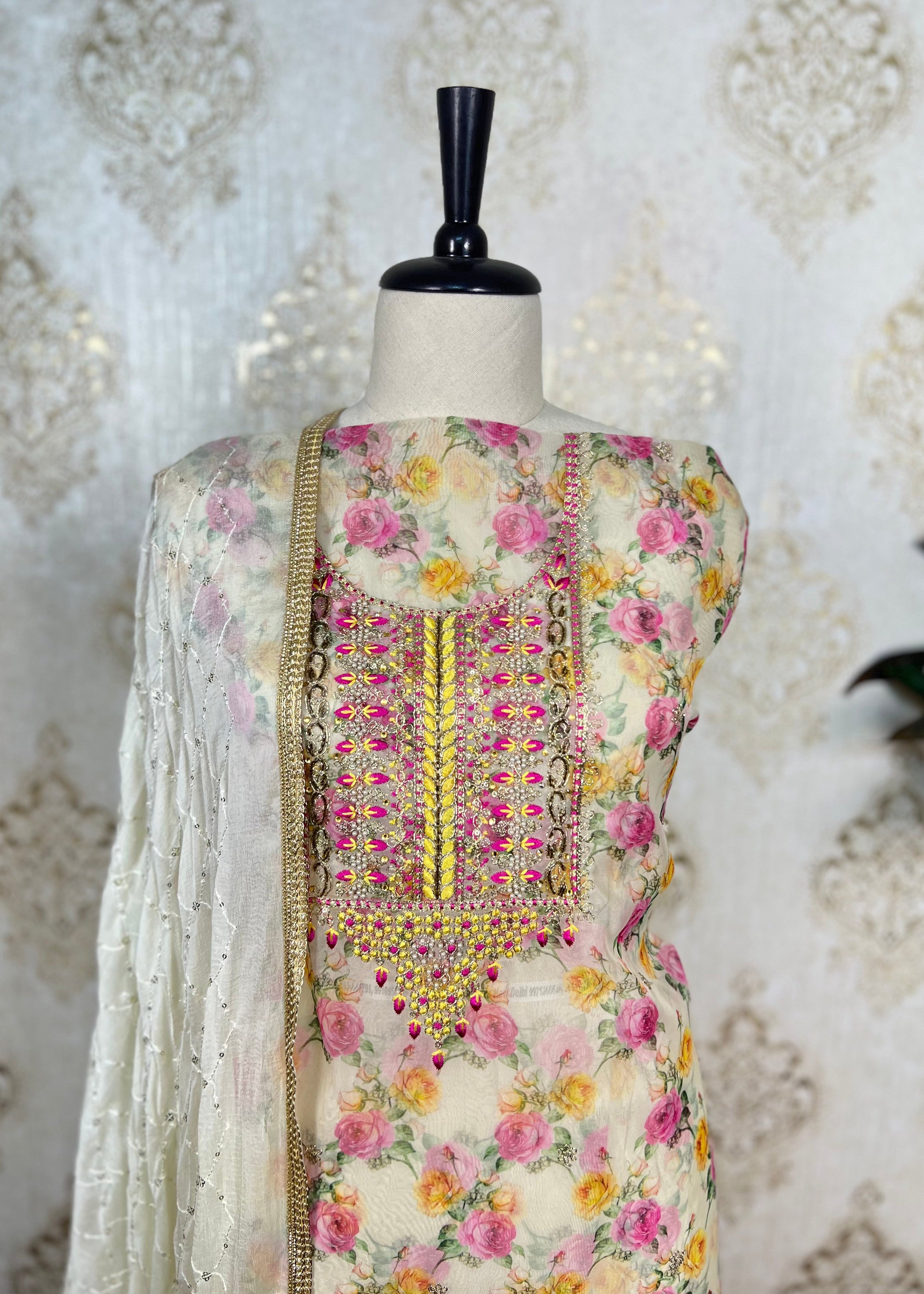 Floral Light-Weight Organza Dress Material