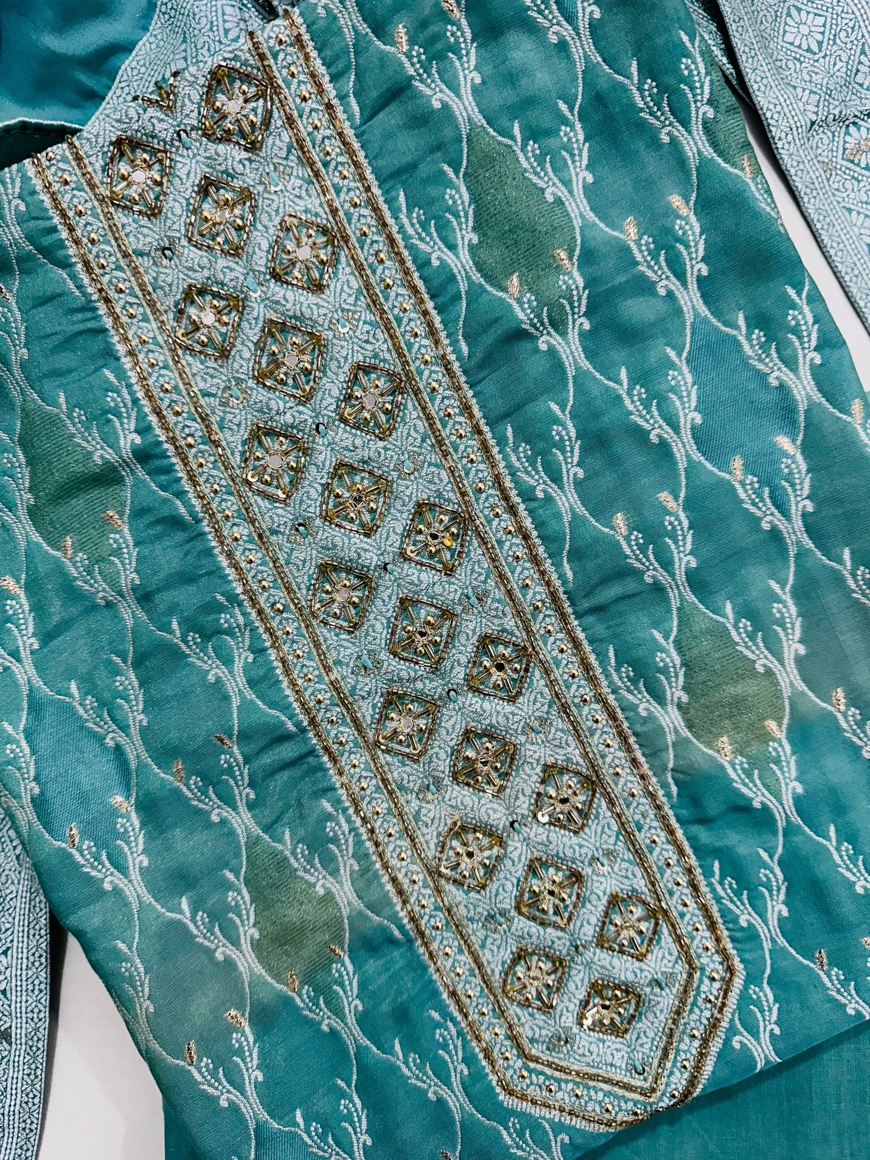 Teal Cotton Silk Dress Material