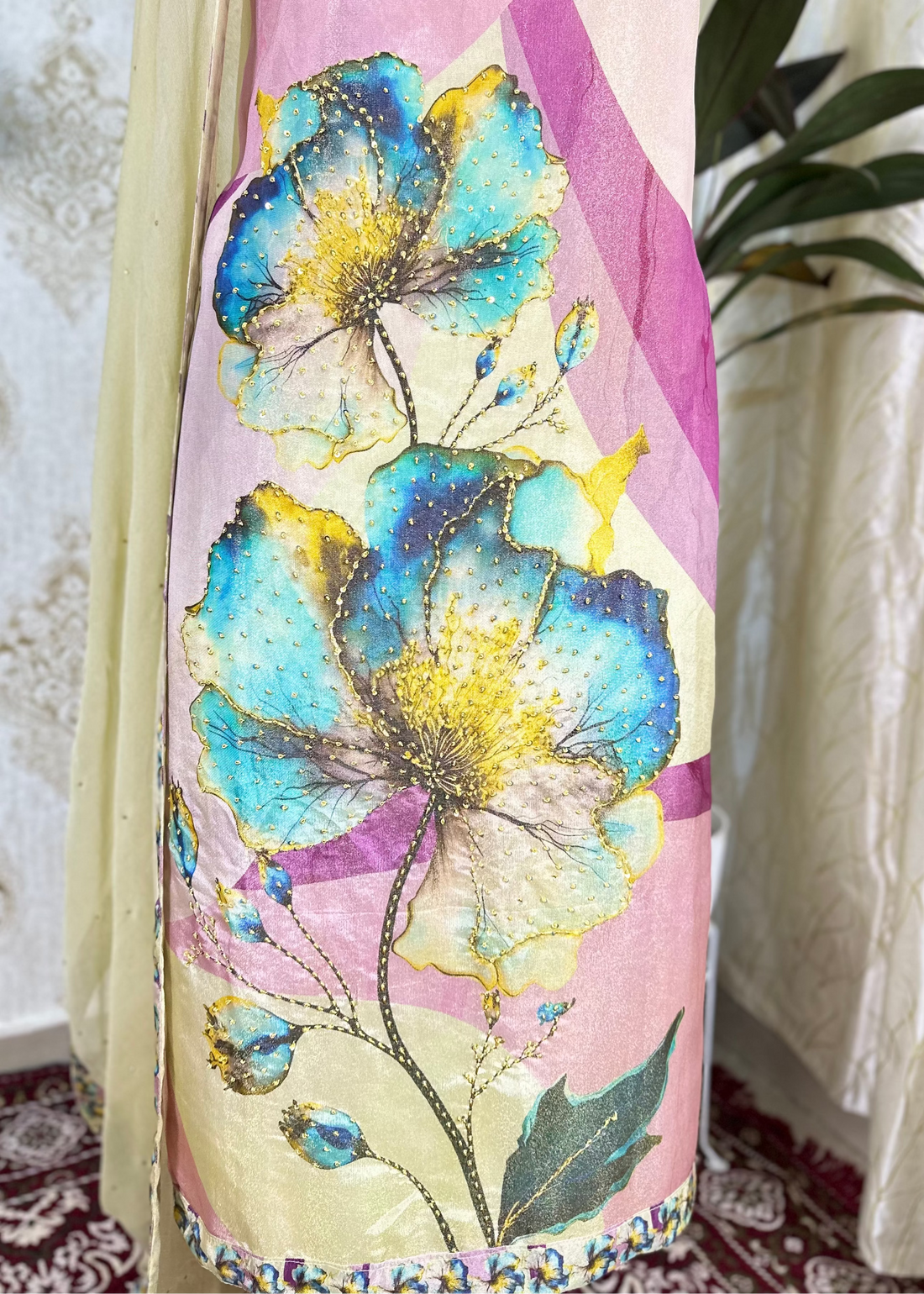 Gold Printed Tissue Organza Salwar Suit