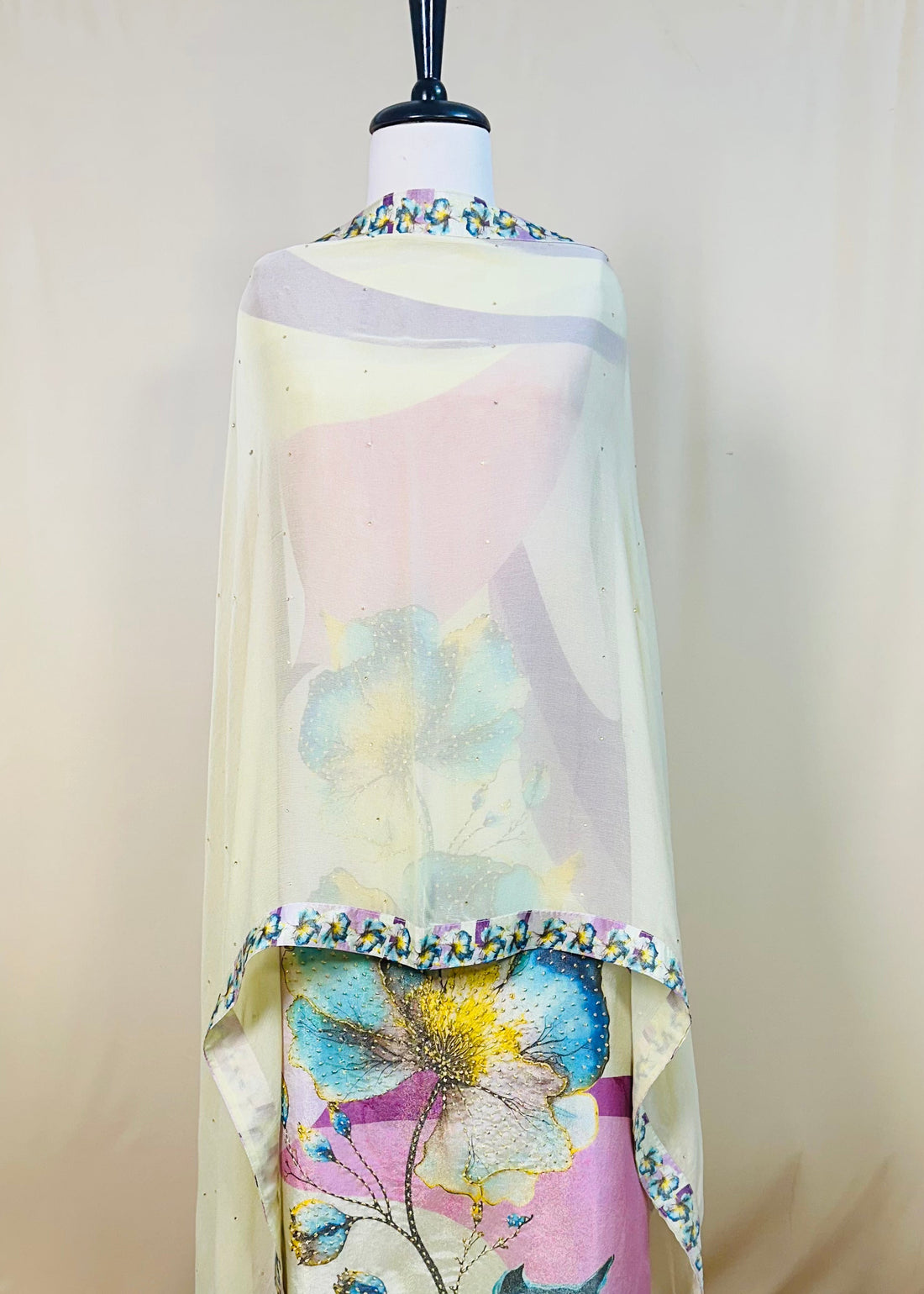Gold Printed Tissue Organza Salwar Suit