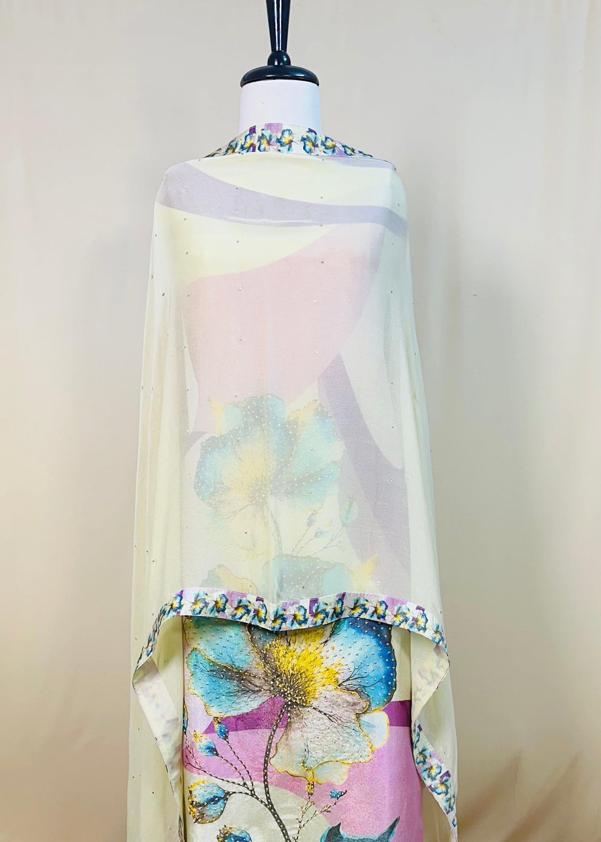 Gold Printed Tissue Organza Salwar Suit