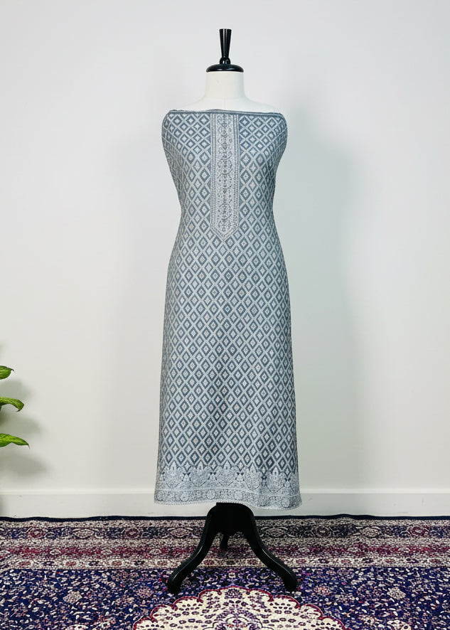 Grey Green Cotton Silk Dress Material