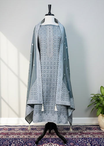 Grey Green Cotton Silk Dress Material