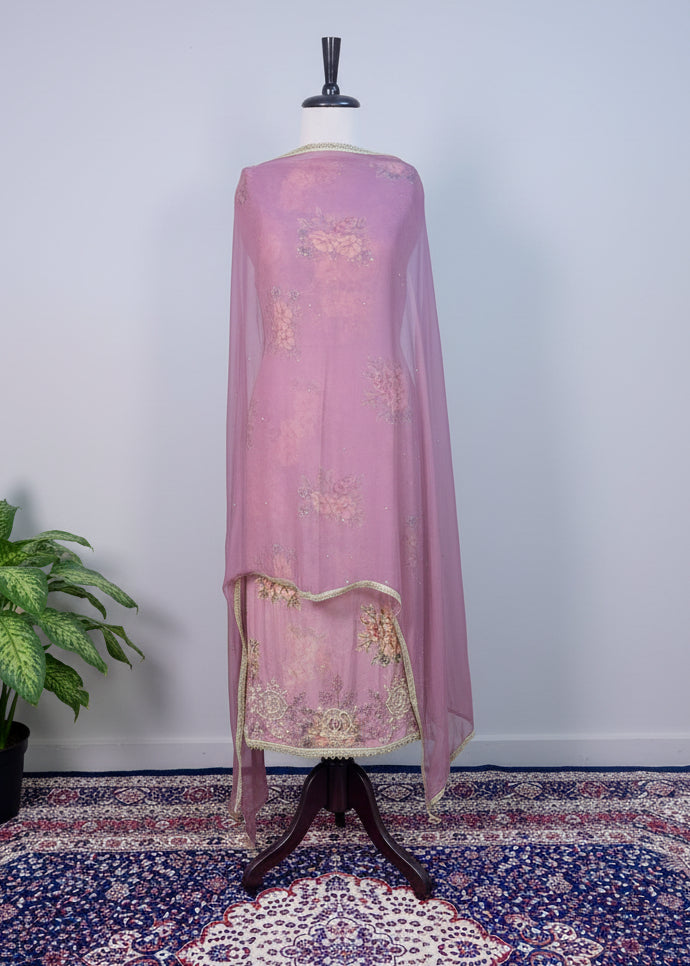 Wine Colour Soft Organza Luxury Dress Material with Handcrafted Embroidery