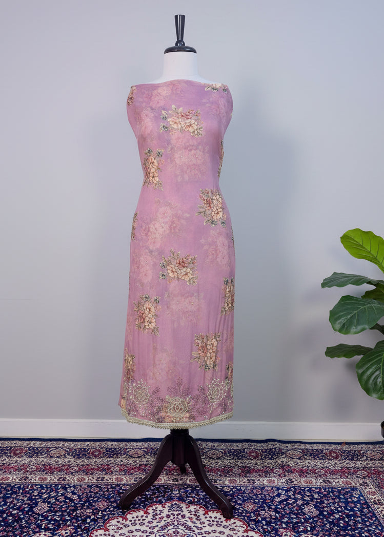 Wine Colour Soft Organza Luxury Dress Material with Handcrafted Embroidery