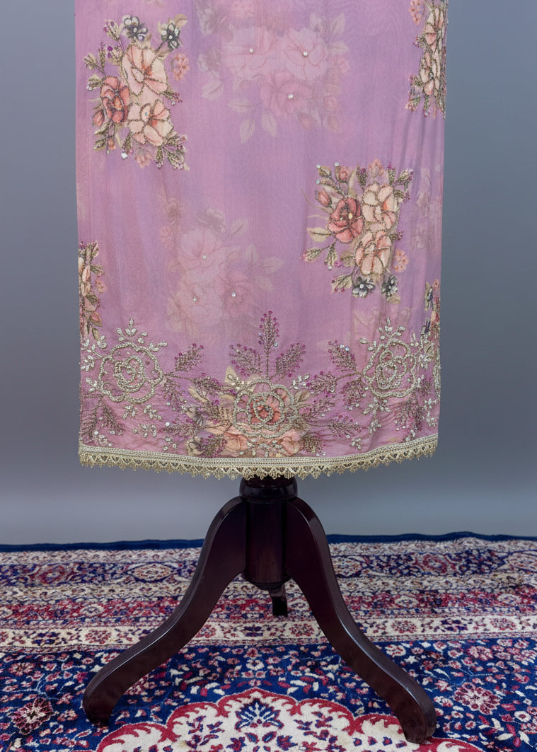 Wine Colour Soft Organza Luxury Dress Material with Handcrafted Embroidery