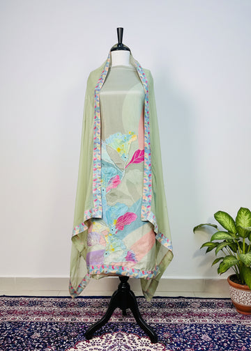 Pista Green Printed Tissue Organza Salwar Suit