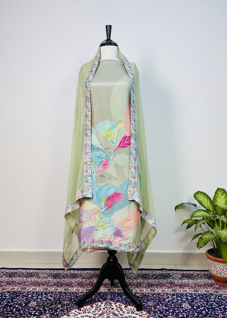 Pista Green Printed Tissue Organza Salwar Suit