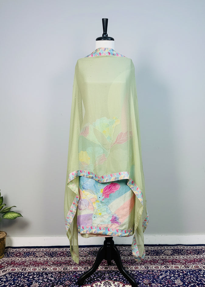 Pista Green Printed Tissue Organza Salwar Suit