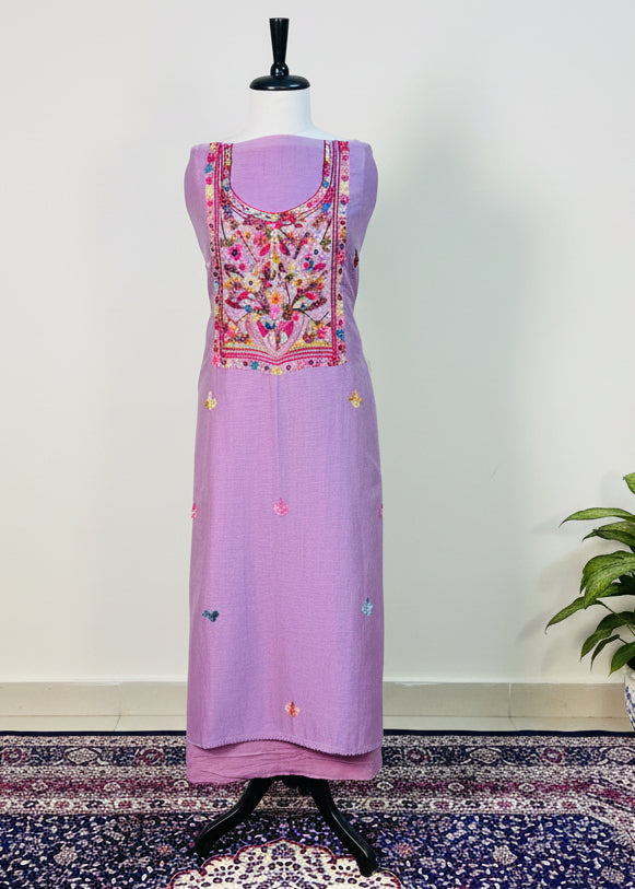 Pink Premium Kota Doria Dress Material with Elegant Resham Work