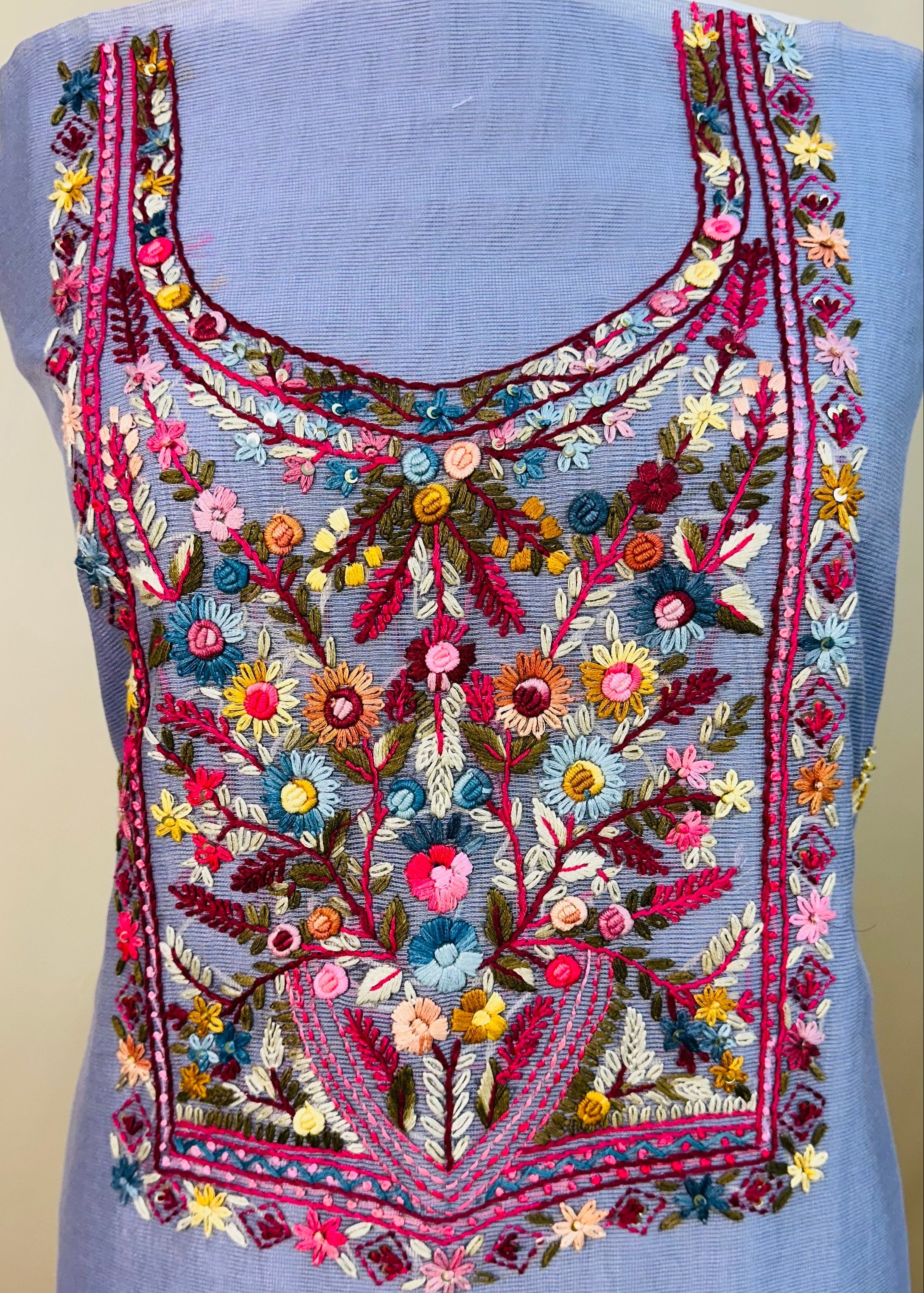Pastel Blue Premium Kota Doria Dress Material with Elegant Resham Work