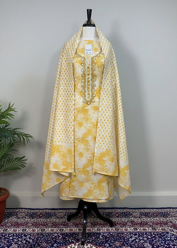 Yellow Linen Blend Breahtable Dress Material