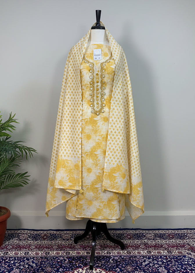 Yellow Linen Blend Breahtable Dress Material
