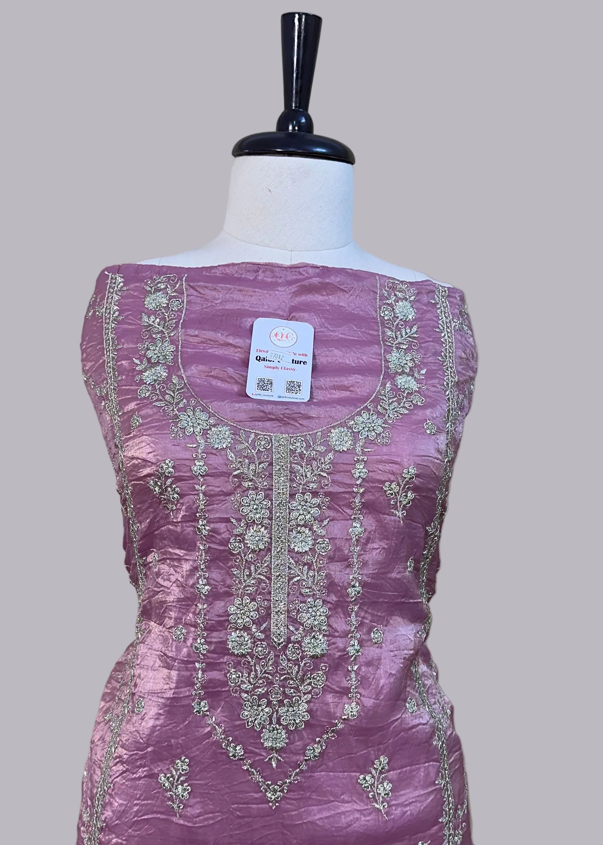 Pink Cursh Tissue Zari Work Dress Material