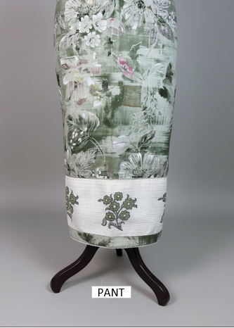 Green Premium Cotton Dress Material with Floral Print & Sequin Detailing