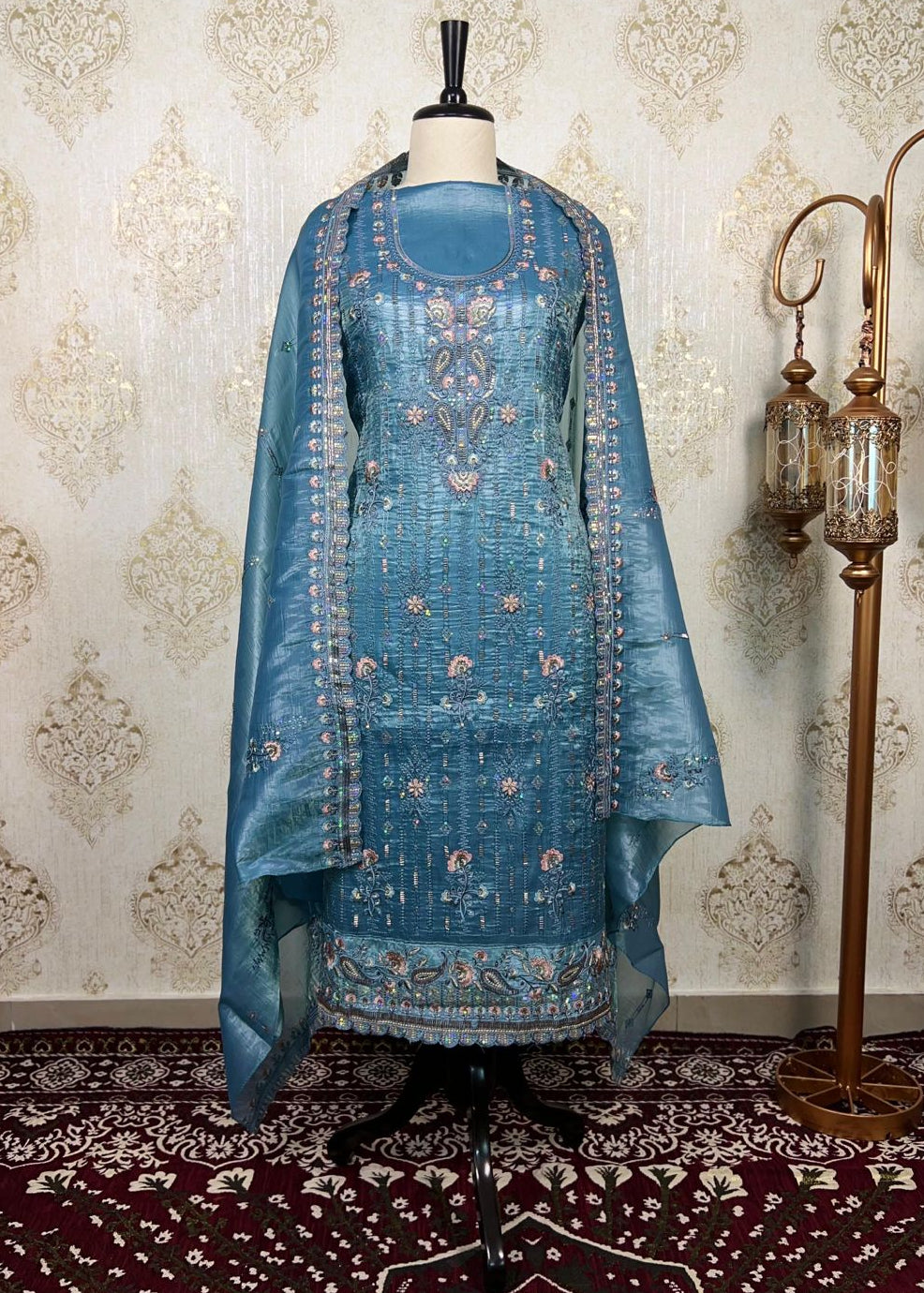 Blue Crush Tissue Breathable Dress Material